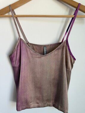 Carmen Molina 100% Silk Iridescent Camisole Top V-Neck Two-Tone Made in LA (XS)